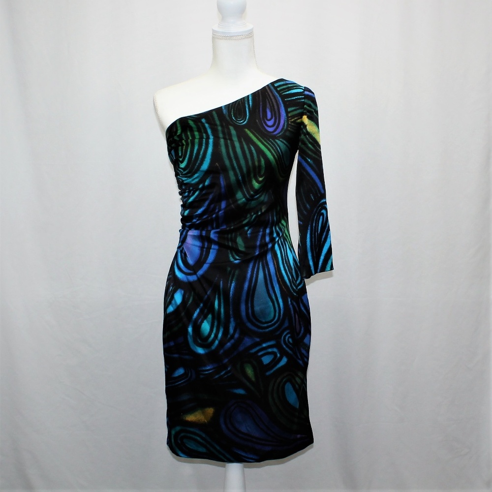 Kay Unger Multi Color One Sholder Silk Dress